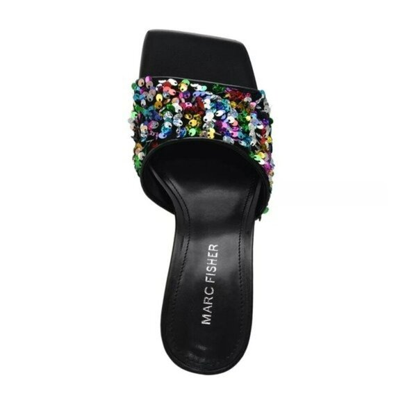 NWT MARC FISHER Women's Danria Sequin Stiletto Heel Sandals Dress Slip-on Heels - Picture 4 of 8